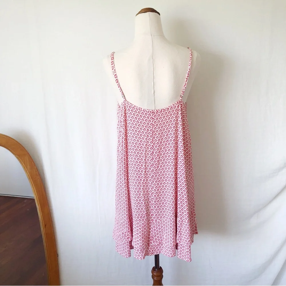 TIGERLILY Size 12 Red White Aztec Print Slip Mini Dress Summer Beach Ruffle Boho - Picture 8 of 9